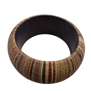 Handmade Womens Multicolor Wooden Bangle Bracelet Rustic Striped Pattern Large F